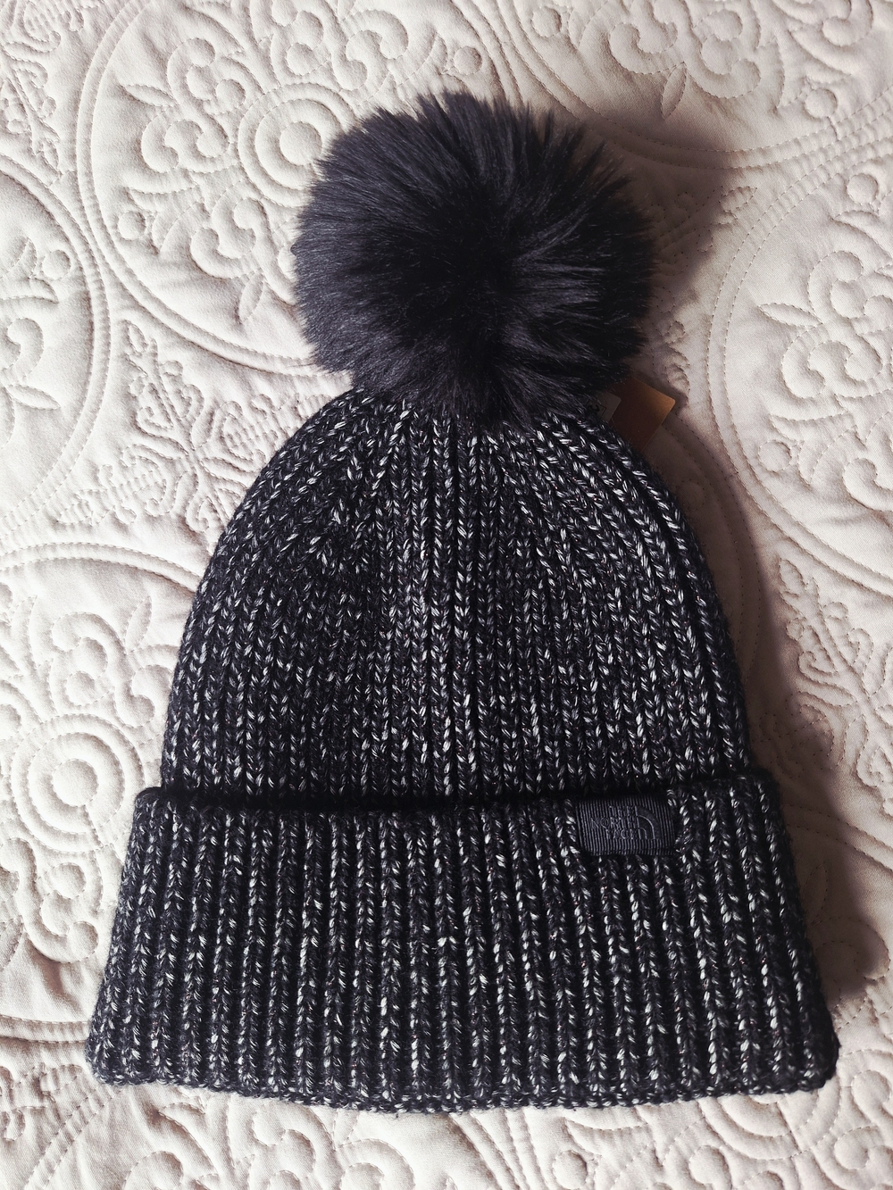 The North FaceAirspun Black & Gray Knit Pom Beanie